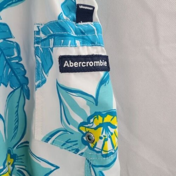 Abercrombie and Fitch Men's (XS-31) Blue & White Topical Print Swim Board Shorts - Picture 3 of 10